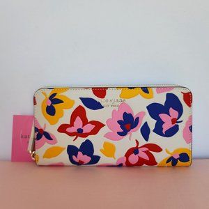 KATE SPADE Spencer Summer Flower Embossed Zip-around Continental Wallet